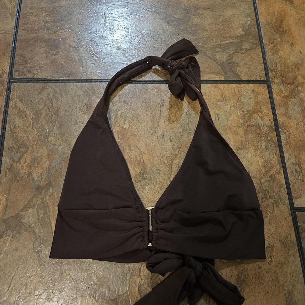 Nordstrom Chocolate Brown Halter Tie Crop Top